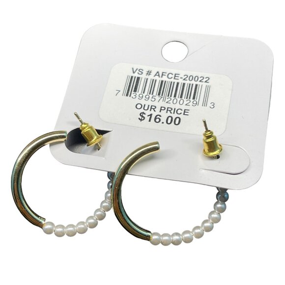 Charming Charlie Gold-Toned Hypoallergenic Pearl Beaded Hoop Earrings MSRP 16 - Picture 5 of 5